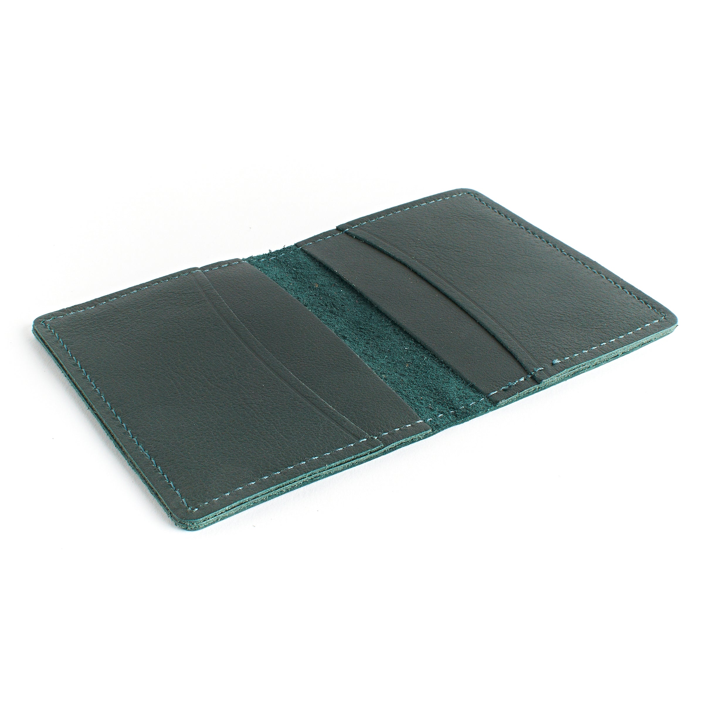 Olive Green Slim Leather Wallet Open