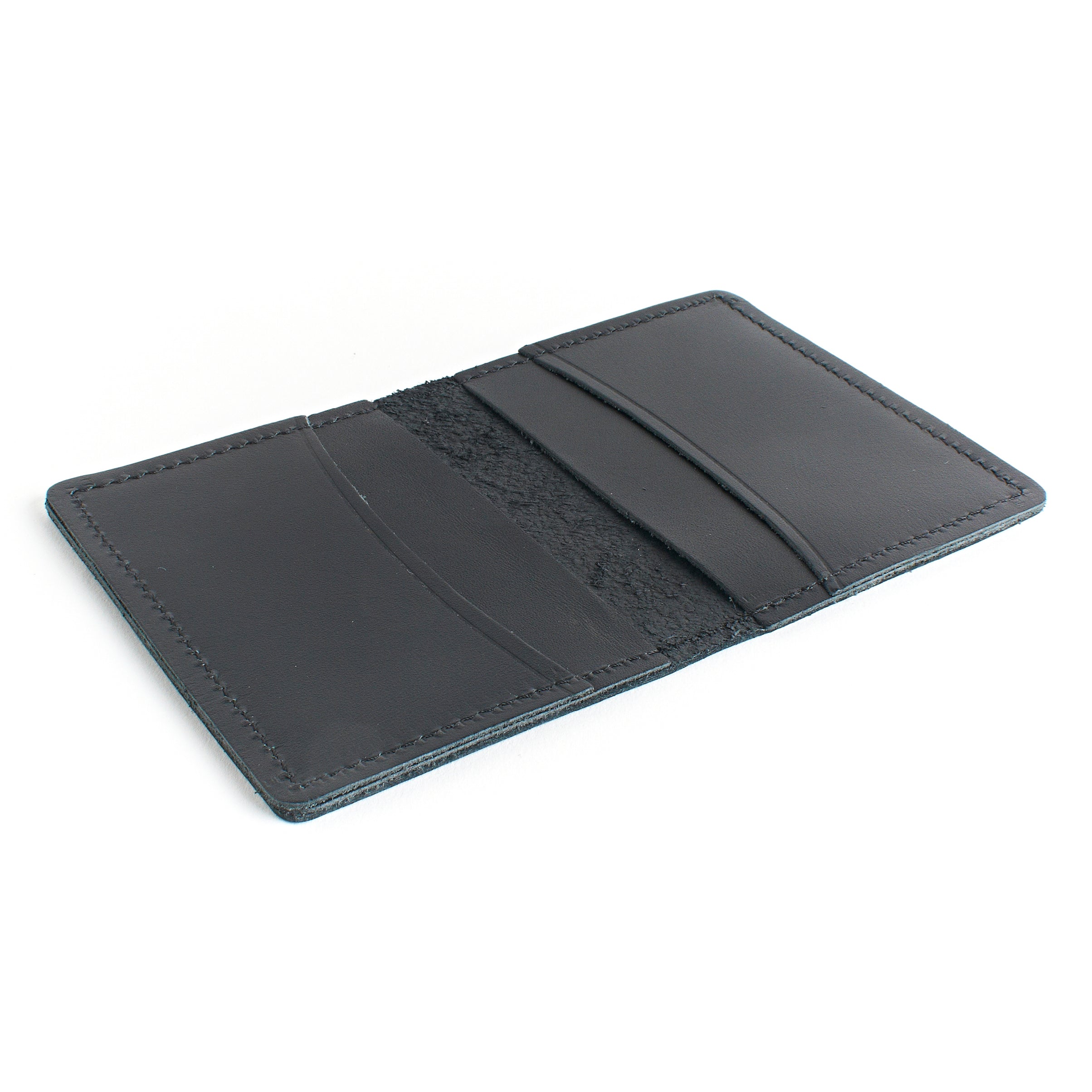 Smooth Black Slim Leather Wallet Open