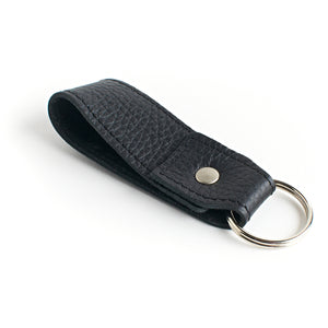 Pebble Black Leather Keyring
