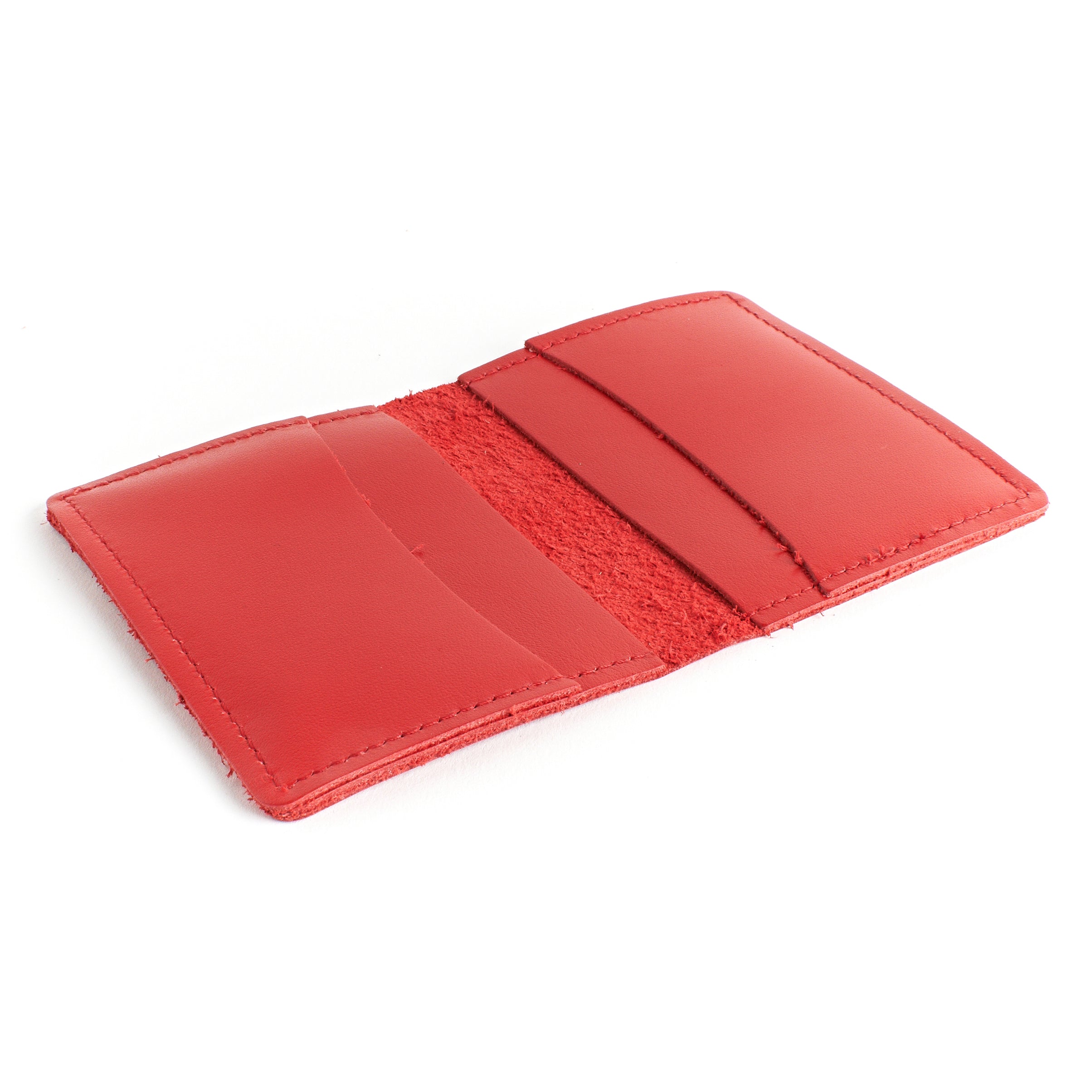 Smooth Red Slim Leather Wallet Open